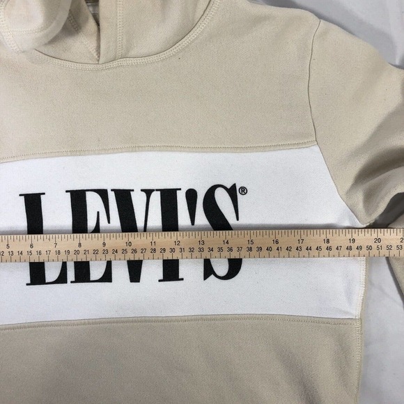 LEVIS HOODIE MENS SMALL BEIGE/TAN/WHITE HOODED SWEATSHIRT PULLOVER - Picture 14 of 15